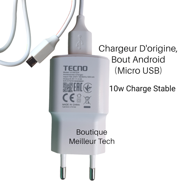 Chargeur Tecno D'origine Bout Android 10w (Micro USB)
