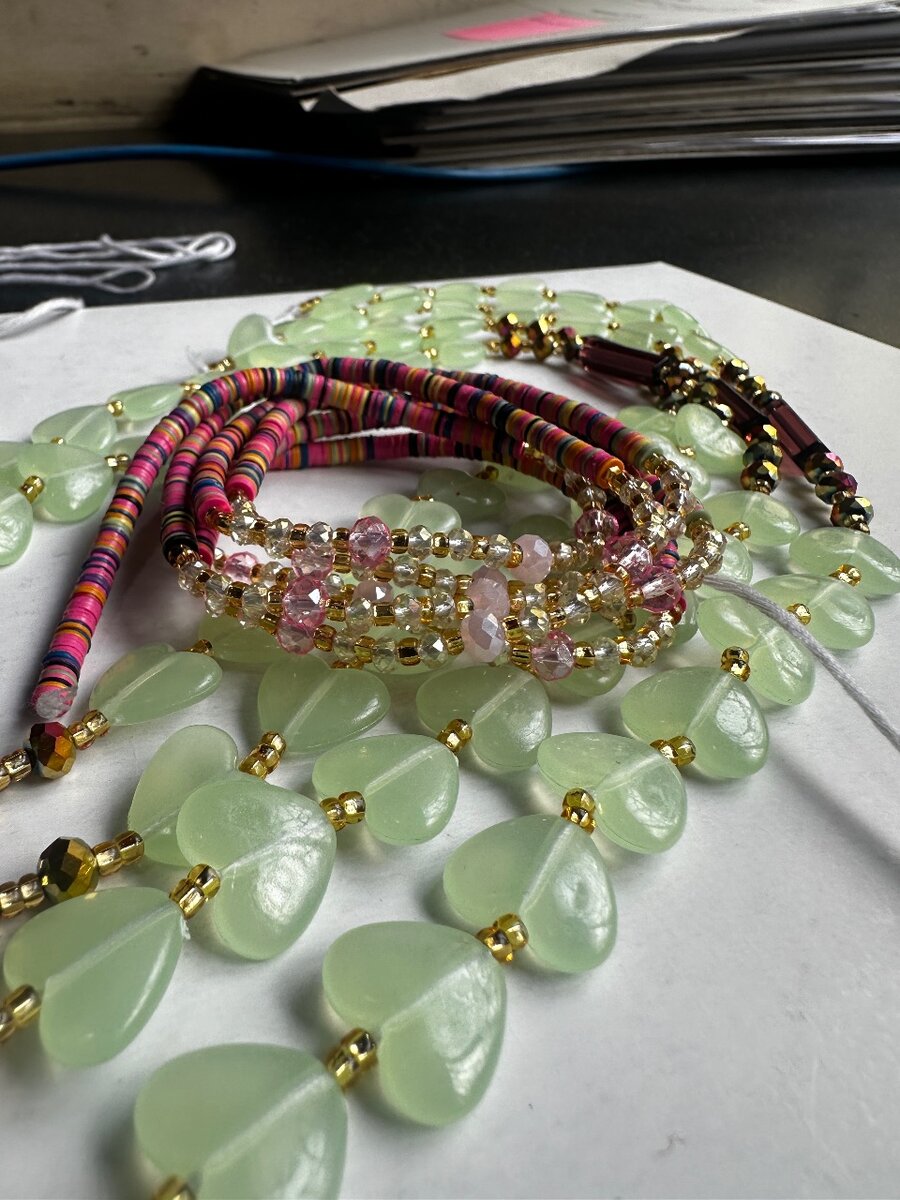 Glow in the dark heart beads with crystal