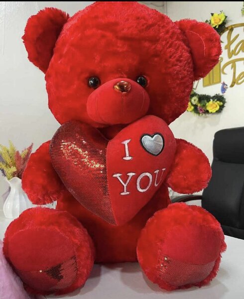 Ours en peluche rouge avec cœur 'I love you'