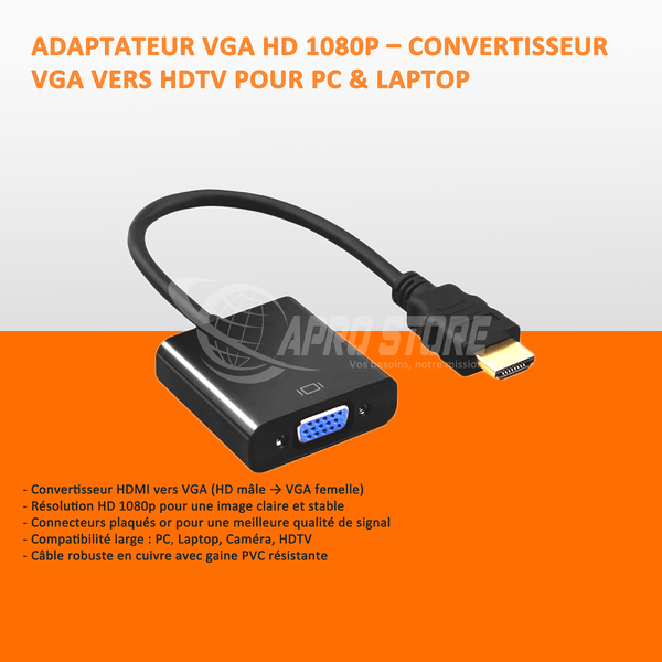 Adaptateur HDMI vers VGA HD 1080p