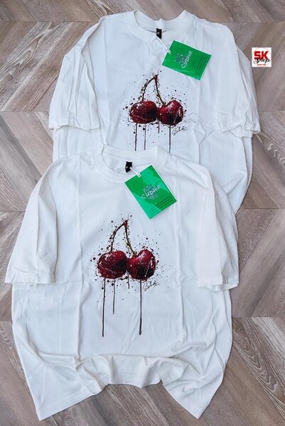 T-shirt blanc motif cerises