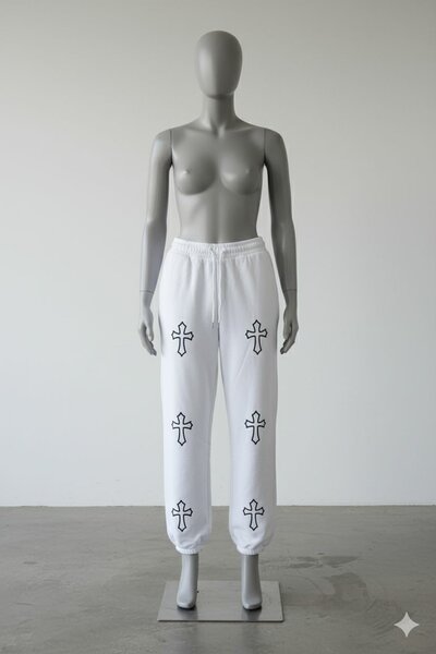 Pantalon jogging blanc croix