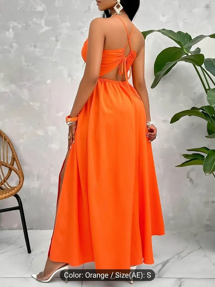 Cut Out Backless Split Hem Dress, Elegant Sleeveless Cami Dr