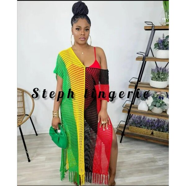 Robe pull en tricot crocheté pour femme