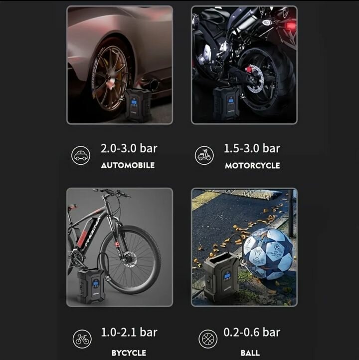 Versatile Portable Air Compressor Pump with Digital Gauge