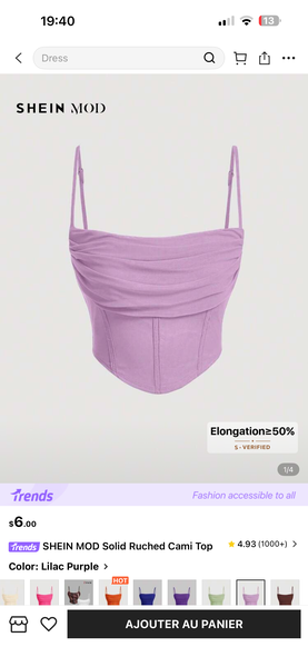 Top Cami Froncé Lilas