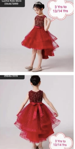 Girls' Princess long back,short front, red dress