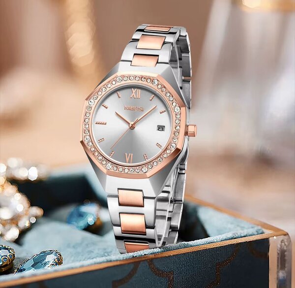 Montre femme argent et or rose