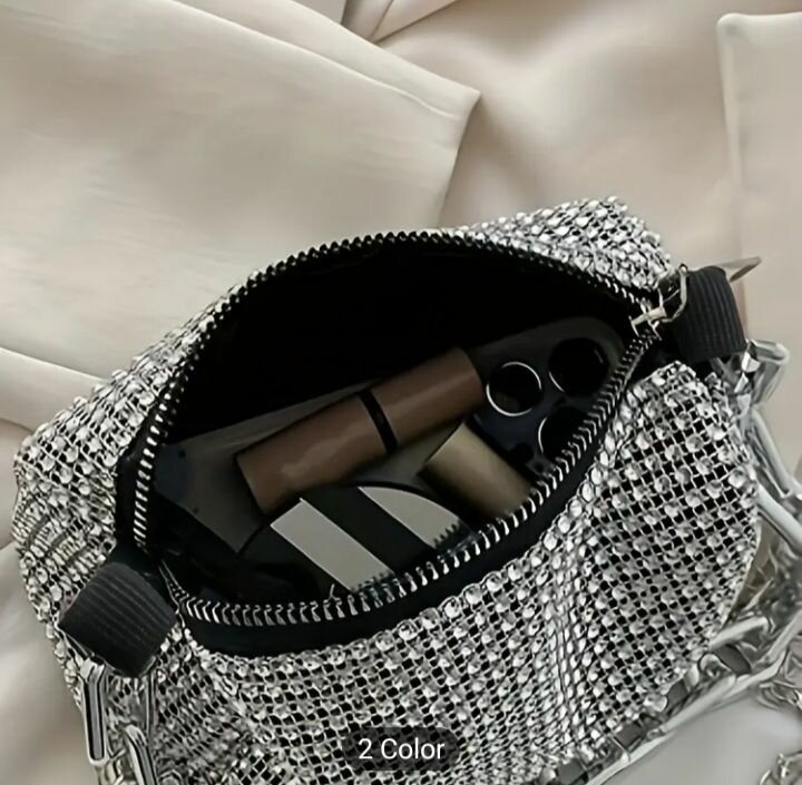 silver grey glittery bag