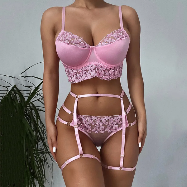 Ensemble lingerie sexy rose
