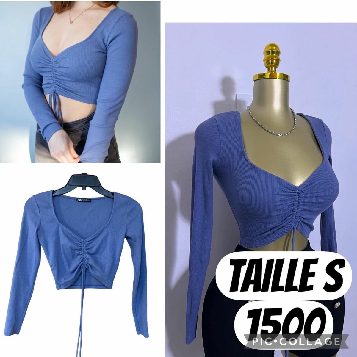 Top bleu à manches longues