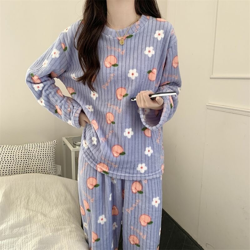 Fleece pajamas white blue pink and brown