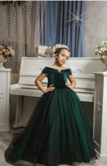 Green/Black Velvet Flower Girl Dress - Birthday Wedding Party Bridesmaid, Black Velvet Flower Girl Dress ( Fabric Velvet And Net) ( Size 03 Month To 16 Yrs)