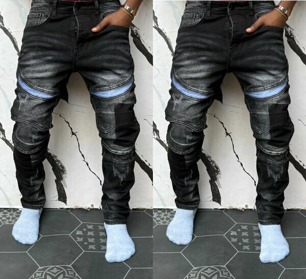 Jean noir effet usé et patchs