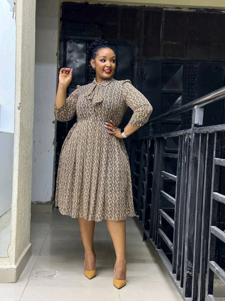 brown knee-length dress