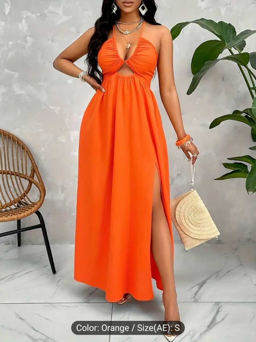 Cut Out Backless Split Hem Dress, Elegant Sleeveless Cami Dr