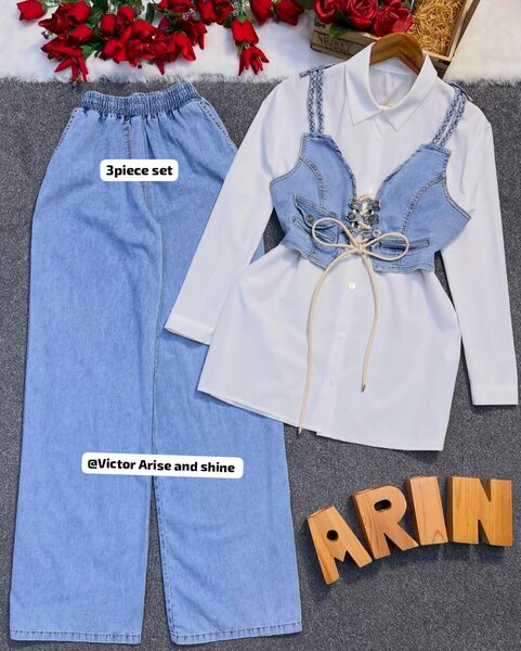 Ensemble 3 pièces en denim élégant