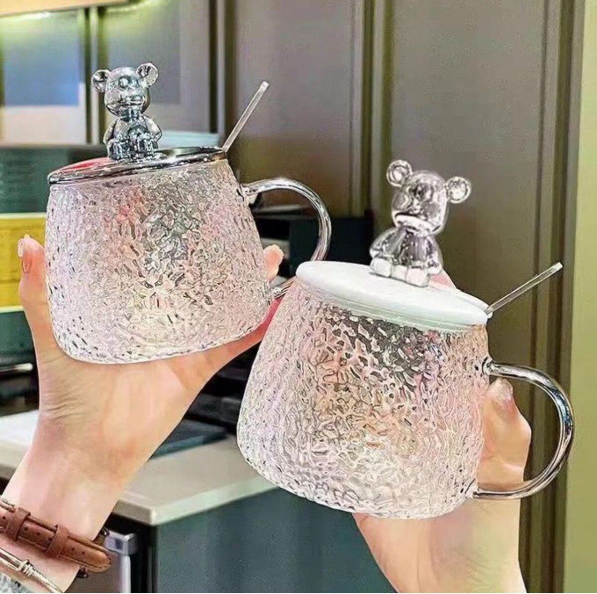 Home And Office Glass Coffee Cup With Lid And Spoon