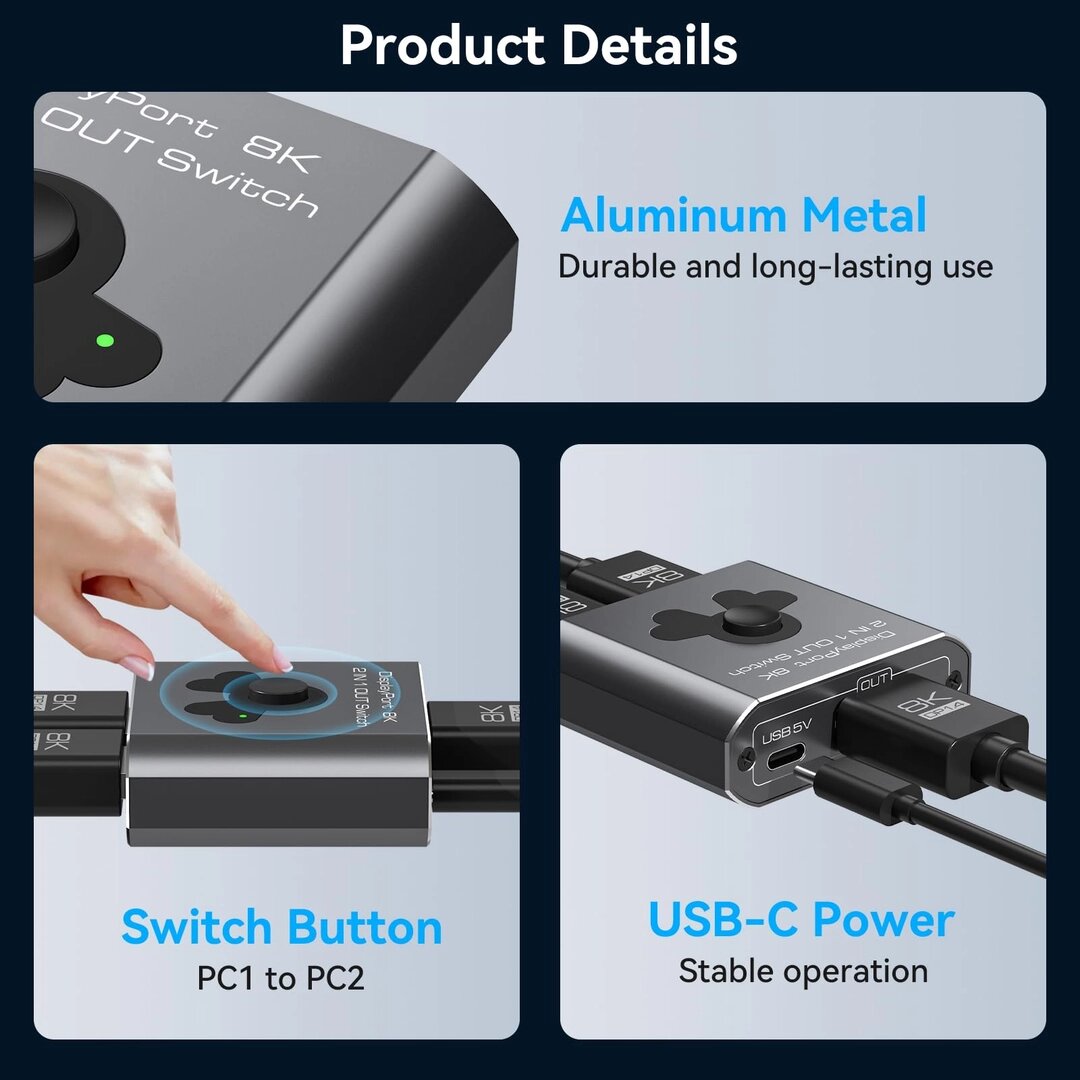 Commutateur DisplayPort 8K 2-en-1