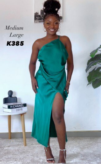 Green one shoulder dress, asymmetrical