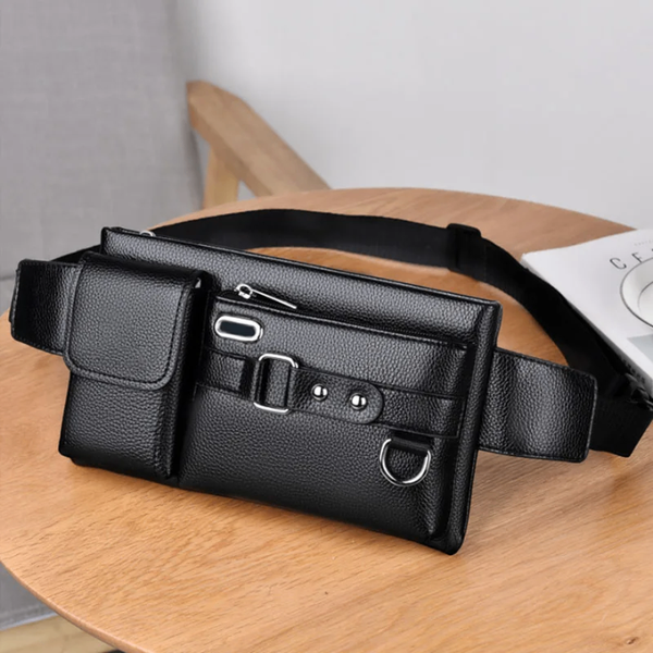 Sac banane en cuir noir