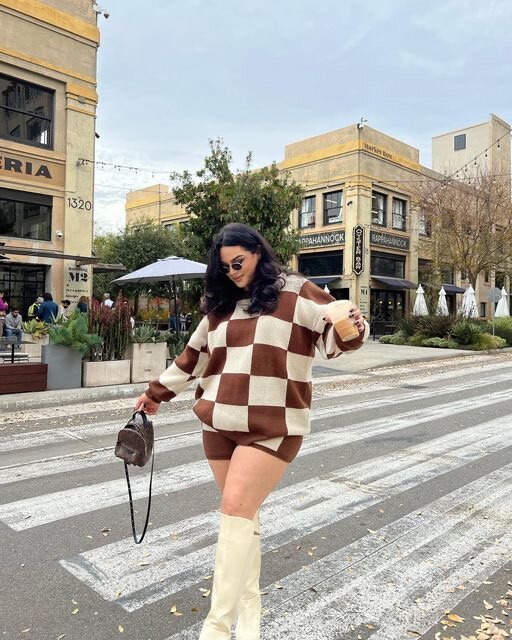 Ensemble tricot à carreaux