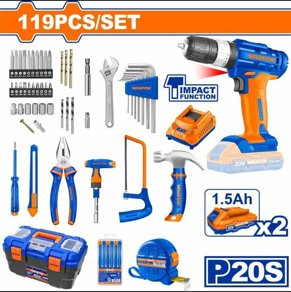 Clé à percussion 20V 119 pièces avec 2 batteries