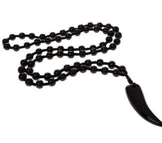 Lion Nail Round Shape Beads Mala Necklace Black Tone Fiber Pendant For Unisex