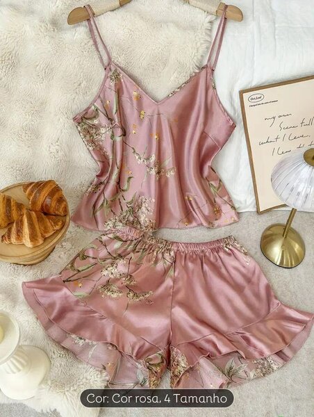 Pyjama Satin à Fleurs