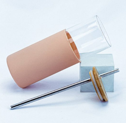 Stainless Steel Straw Borosilicate Glass Tumbler with Bamboo Lid and Silicone Sleeve
