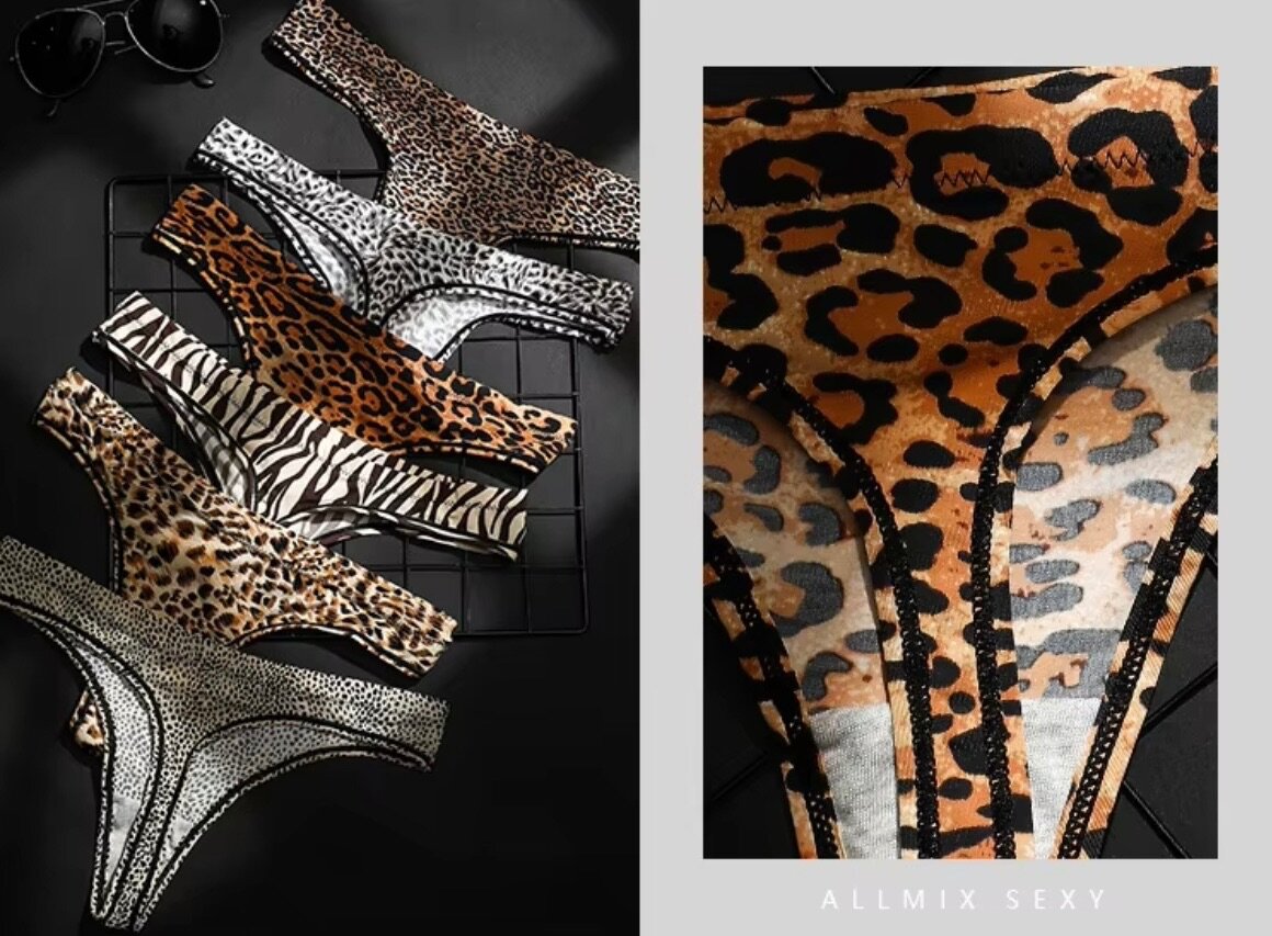 Leopard print cotton thongs