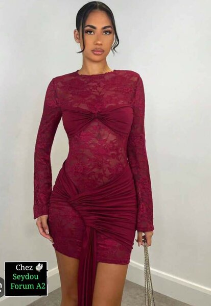 Robe Cocktail Dentelle Bordeaux