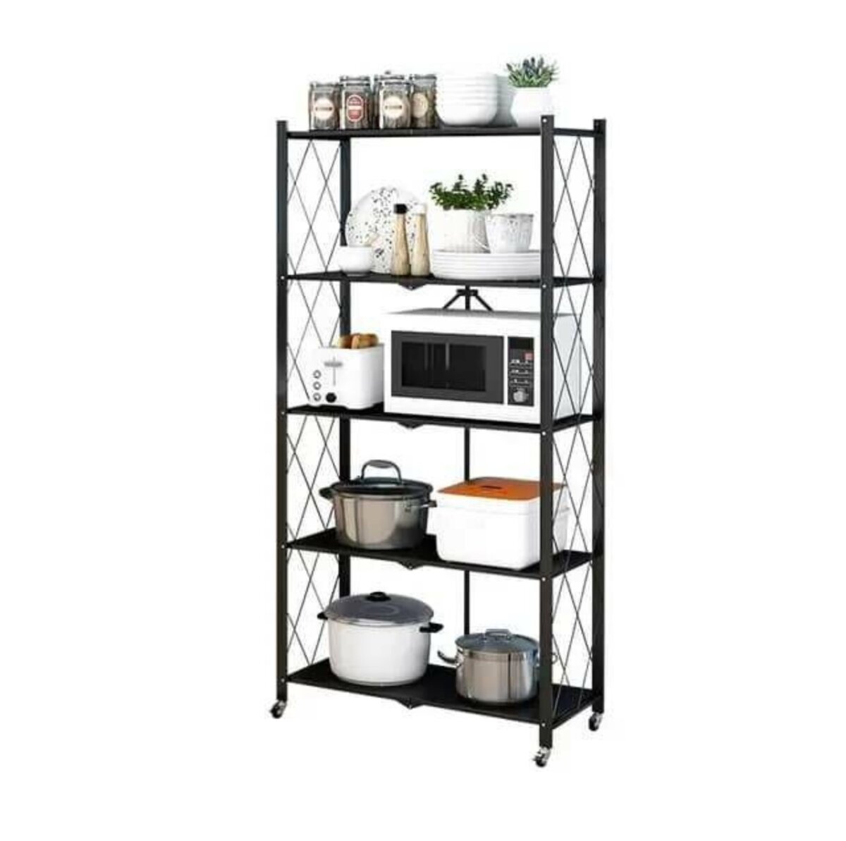 5 layer foldable metallic storage rack