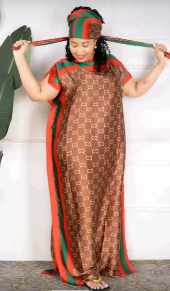 Women's Long Dress with Print and Headband