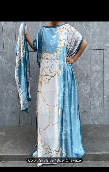 Luxury Kaftan Dress with Shawl Sky Blue