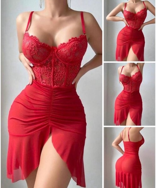 Robe sexy rouge en dentelle