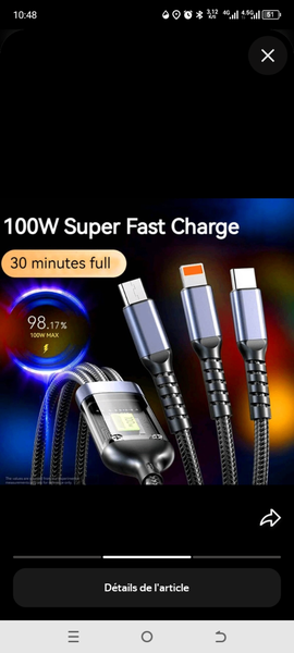 Câble de charge rapide 100W