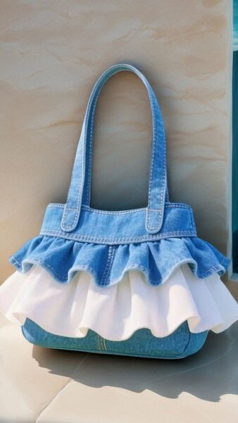 Sac en jean bleu avec volants