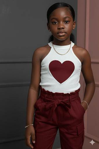 Combinaison pour fille avec haut blanc et cœoeur