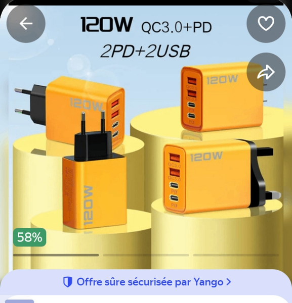 Chargeur rapide 120W USB