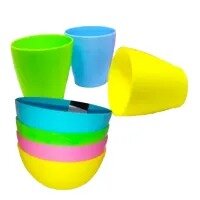 Pack Of 4+4 Plastic Unbreakable Colorful Bowl & Glass For Kids Plastic Crockery Dining Elegant Design child friendly color