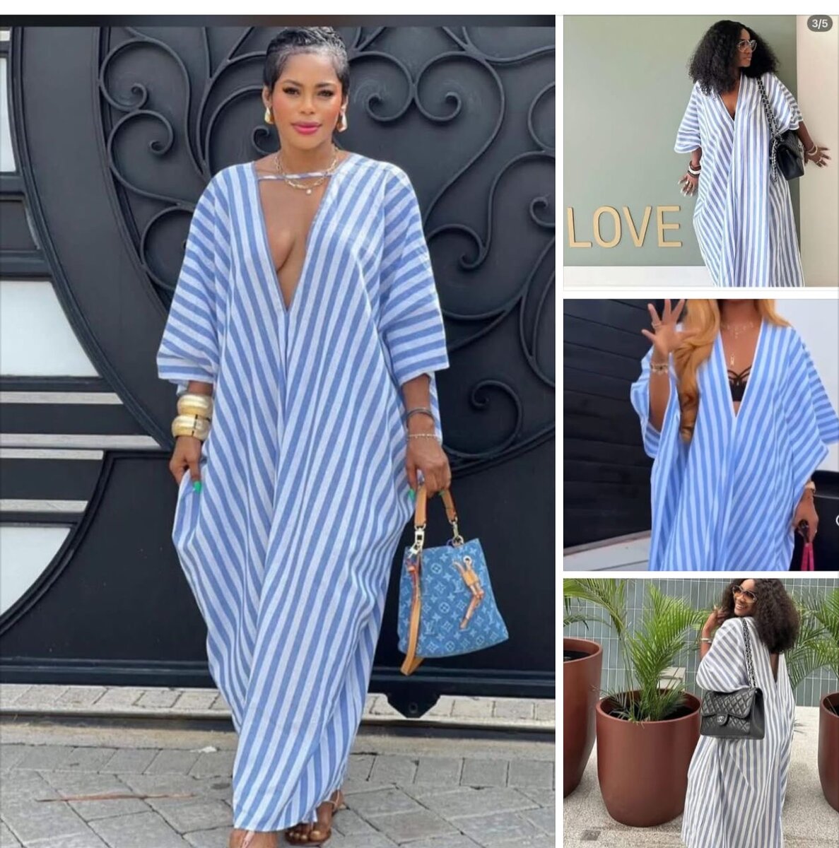 Robe Caftan Rayée Élégante