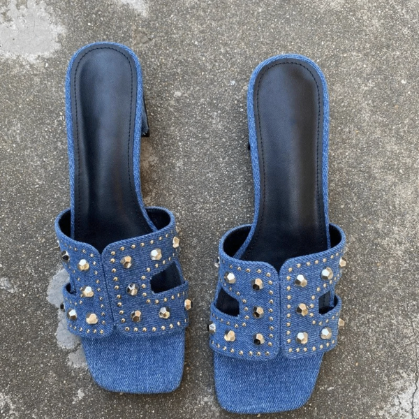 Mules en jean cloutés