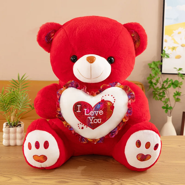 Ours en peluche rouge avec coeur 'I Love You'