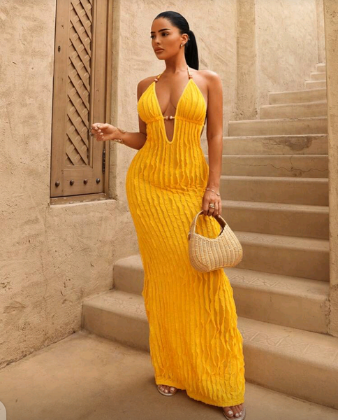 Robe longue jaune élégante