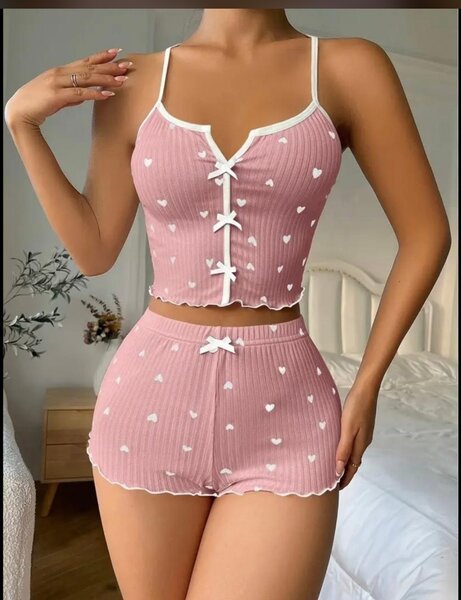 Pyjama femme rose à cœurs