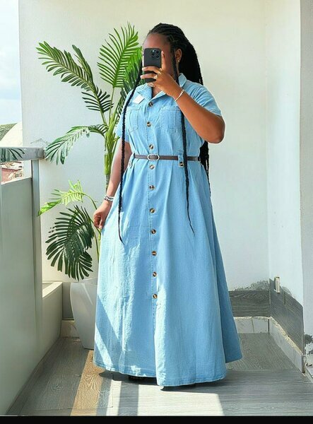 Robe chemise longue jean bleu clair