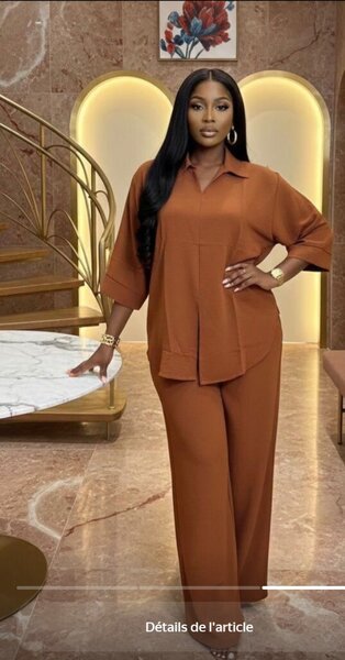 Ensemble pantalon et chemise beige pour femme