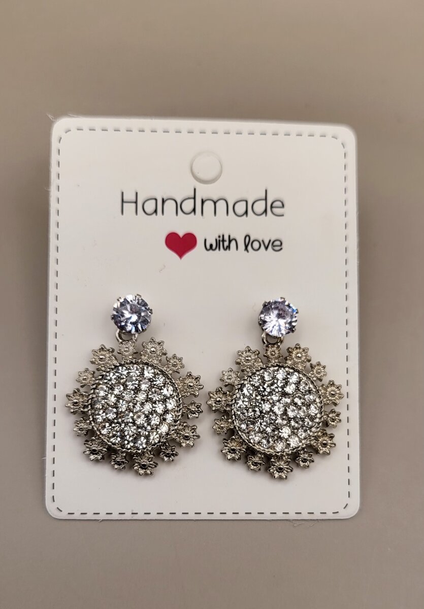 Silver zircon round Earrings