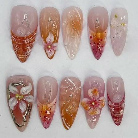 Faux ongles pressés décorés fleurs